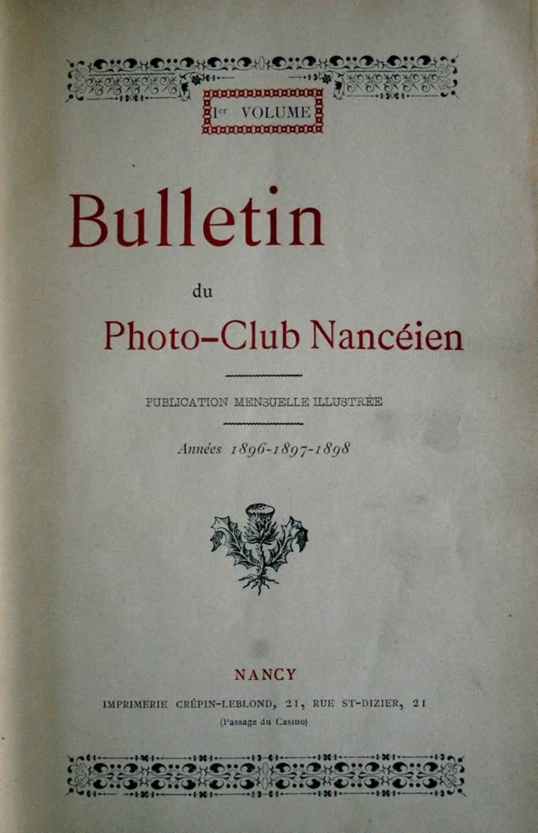 Couverture du bulletin du Photo-Club Nancéien de 1896 à 1898
