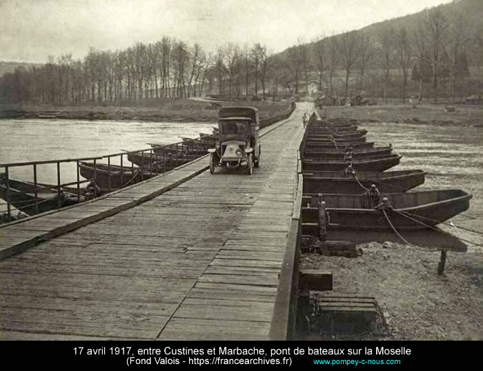 17 avril 1917, pont de bateaux sur la Moselle entre Custines et Marbache