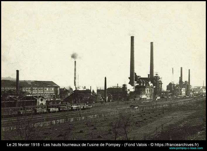 1918 - les hauts fourneaux de l'usine de Pompey