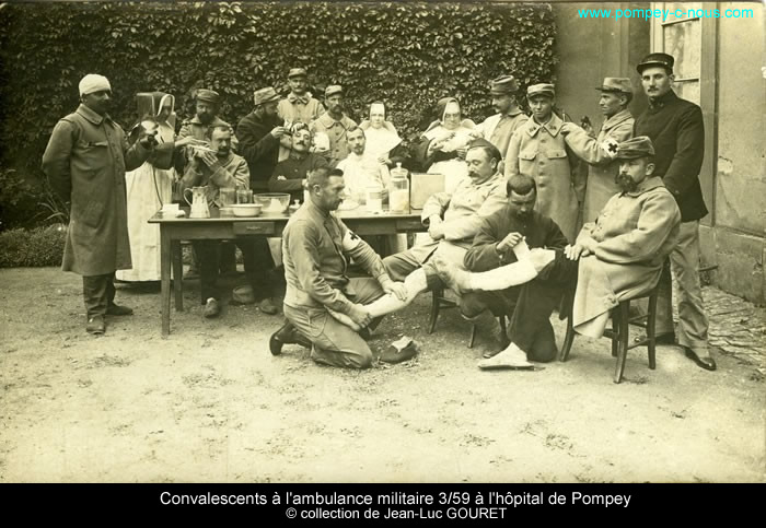 Convalescents à l'ambulance militaire 3/59 à l'hôpital de Pompey