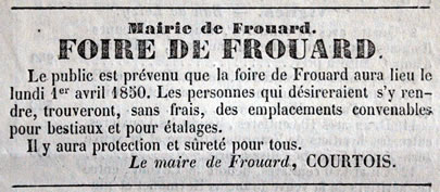 Annonce de la tenue de la foire de Frouard