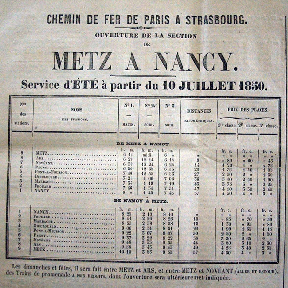 chemin de fer de Metz à Nancy, service d'été