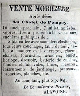 vente mobilière après décès au Chalet de Pompey