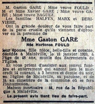 Avis de décès de Gaston Gare
