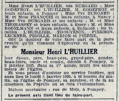 avis de décès de monsieur Henri L'HUILLIER