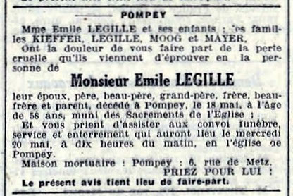 avis de décès de monsieur Emile LEGILLE