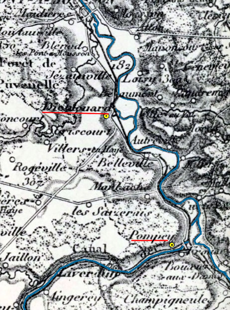 carte des environs de Pompey et Dieulouard