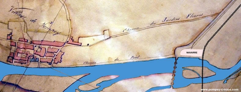 Carte de Pompey sur laquelle figure la surface de terrains acquise par Achille Navarre