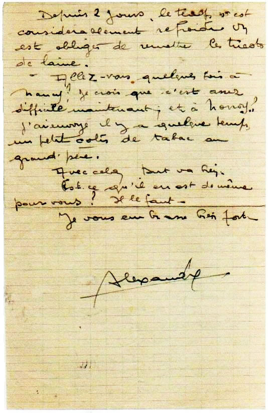 2ème page de la lettre d'Alexandre