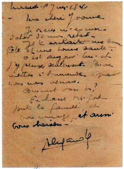 courrier d'Alexandre du 5 juin 1940