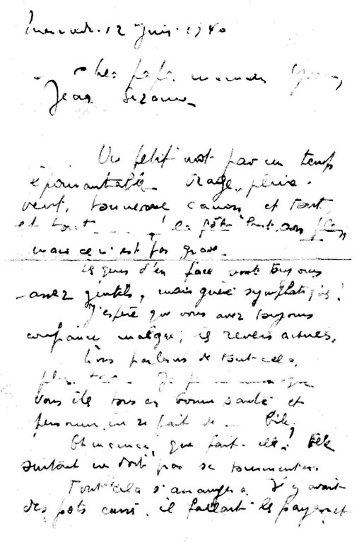 première page de la lettre d'Alexandre du 12 juin 1940