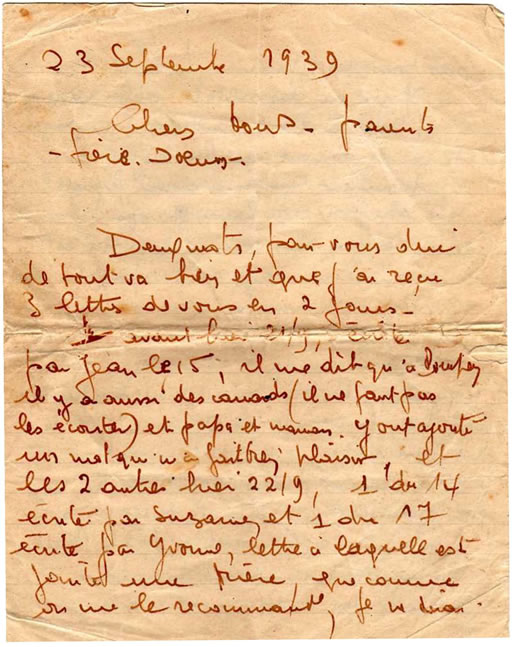 première page de la lettre d'Alexandre du 23 septembre 1940 première page de la lettre d'Alexandre du 23 septembre 1940
