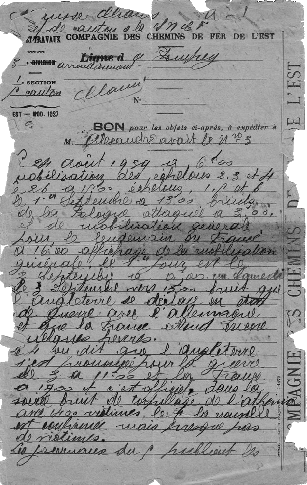 1ère page du journal de Charles Antoine CLAUSSE