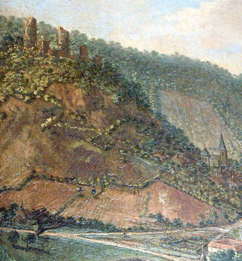 Château en ruine de Frouard vers 1725, détail d'un tableau du peintre lorrain Claude Jacquard (1686-1736)