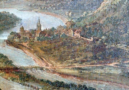 Le village de Pompey vers 1725, détail d'un tableau du peintre lorrain Claude Jacquard (1686-1736)