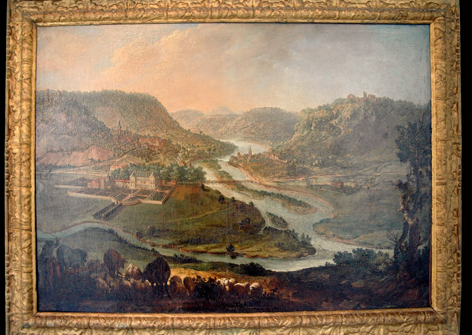 Peinture représentant la vallée de la Meurthe et de la Moselle vers 1725, tableau du peintre lorrain Claude Jacquard (1686-1736)