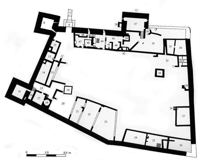 Plan du château de Pompey au 16e siècle par Lucien Geindre