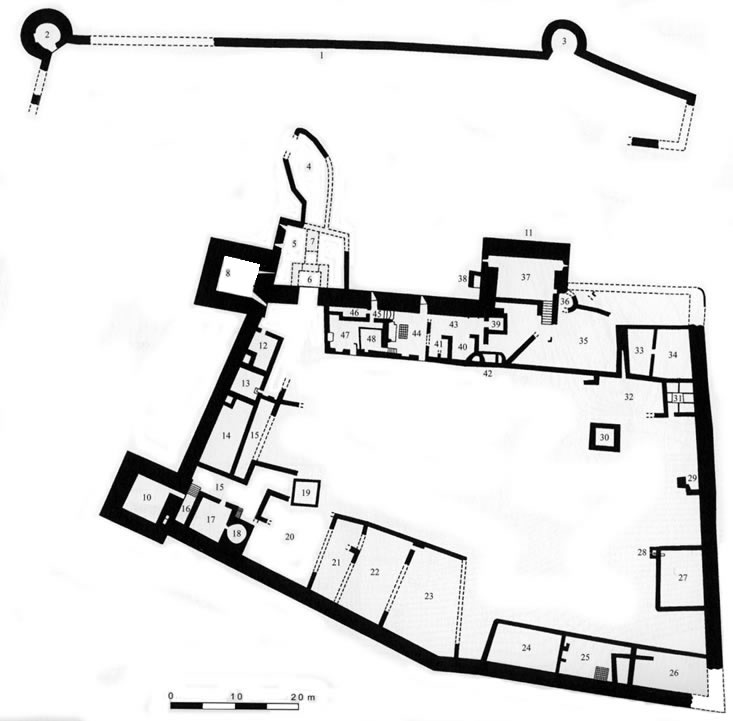 Plan du château de Pompey au 16e siècle par Lucien Geindre